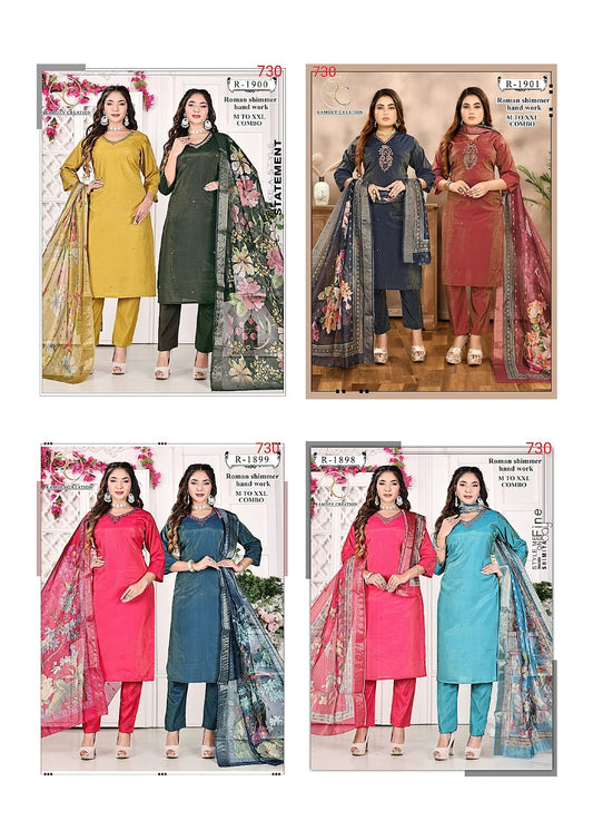 Design 1898-1901 Ramdev Creation Roman Simmer Readymade Pant Style Suits Manufacturer Ahmedabad