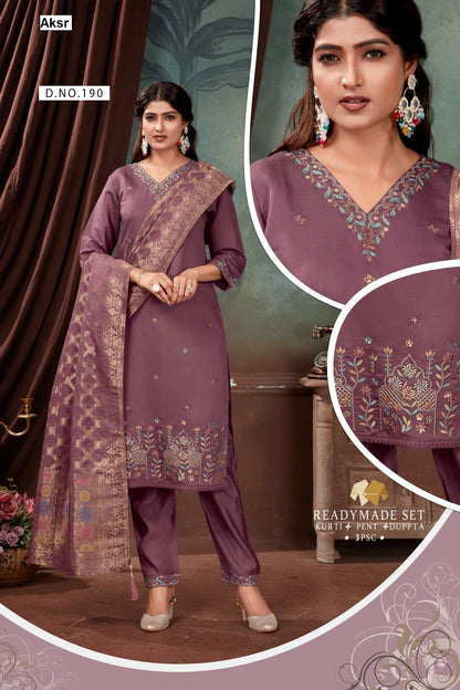 Design 190-191 Aksr Roman Silk Readymade Pant Style Suits Supplier Ahmedabad