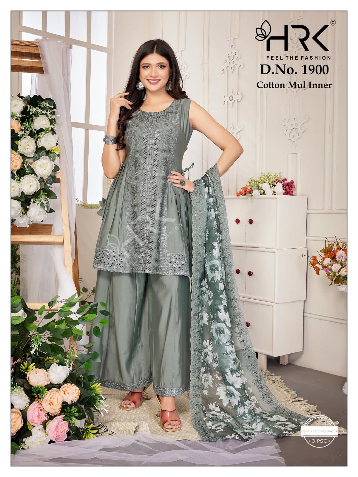 Design 1900 Hrk Roman Readymade Plazzo Style Suits Exporter