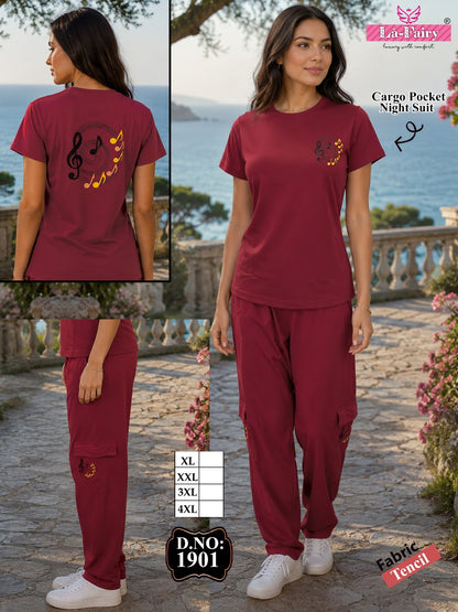 Design 1901 Cargo La Fairy Tencil Pyjama Night Suits Wholesale Rate