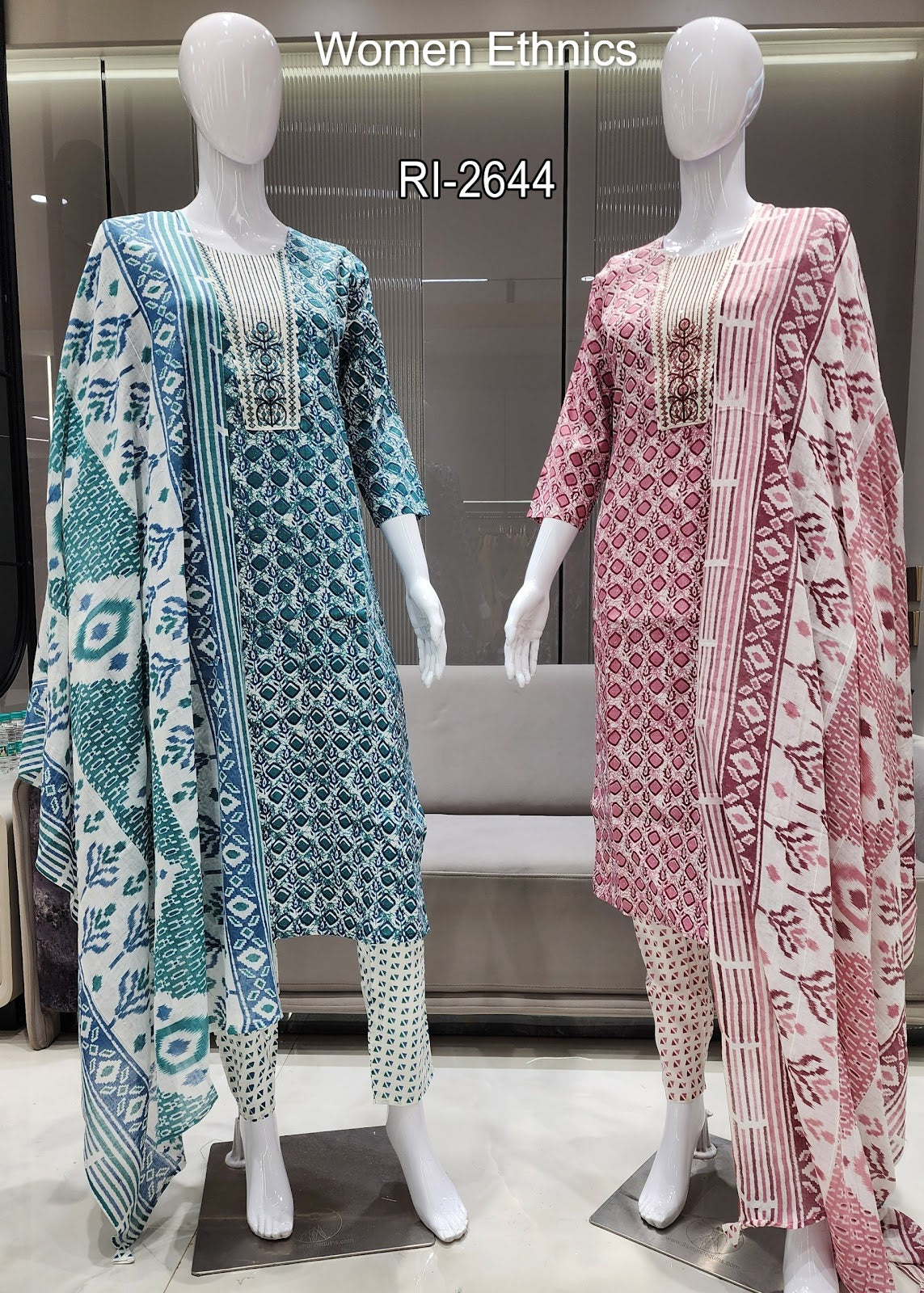 Design 190325 Women Ethnics Slub Readymade Cotton Pant Suits Manufacturer