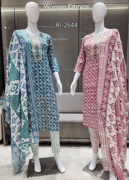 Design 190325 Women Ethnics Slub Readymade Cotton Pant Suits Manufacturer