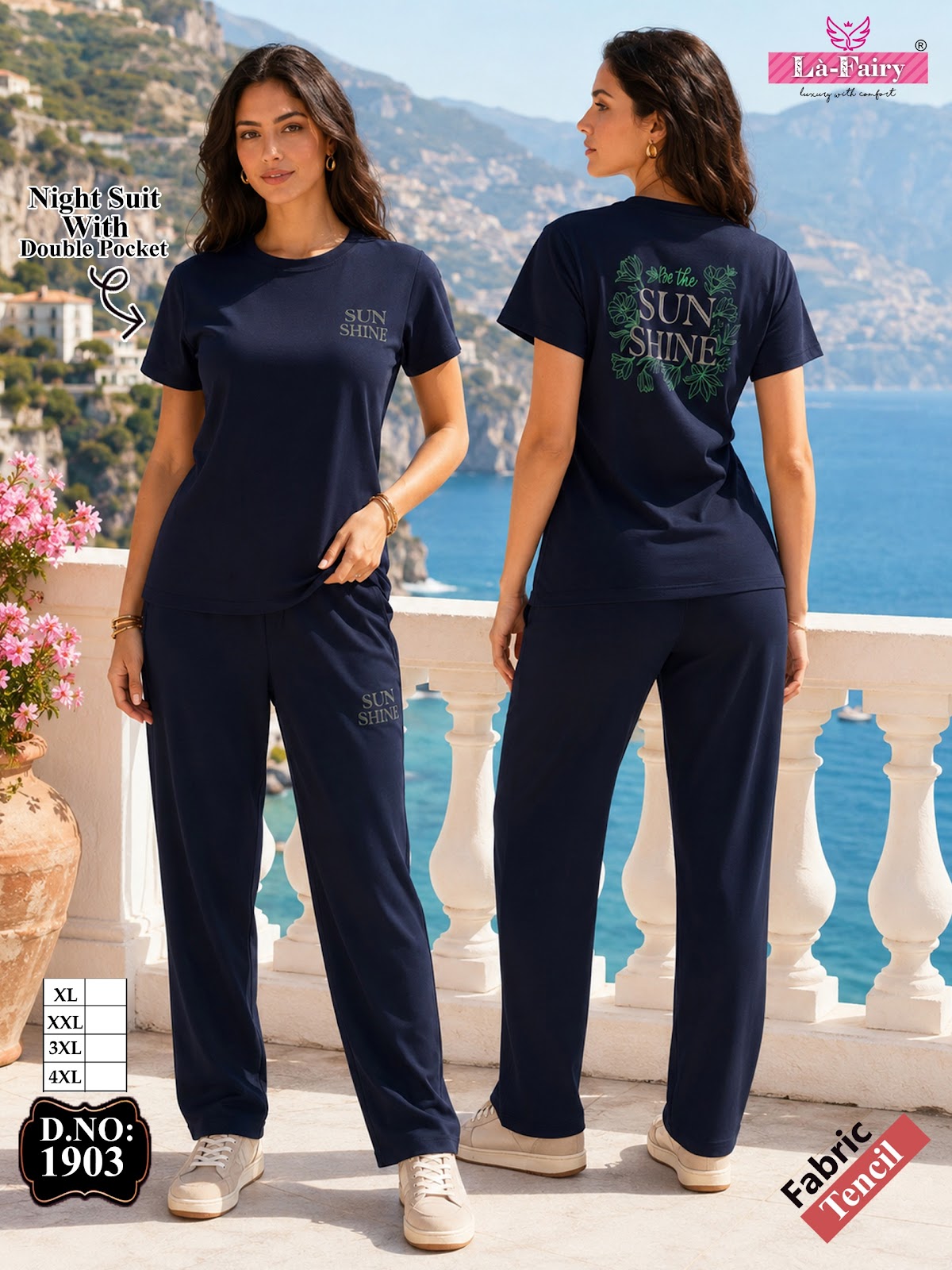 Design 1903 La Fairy Tencil Pyjama Night Suits Wholesale