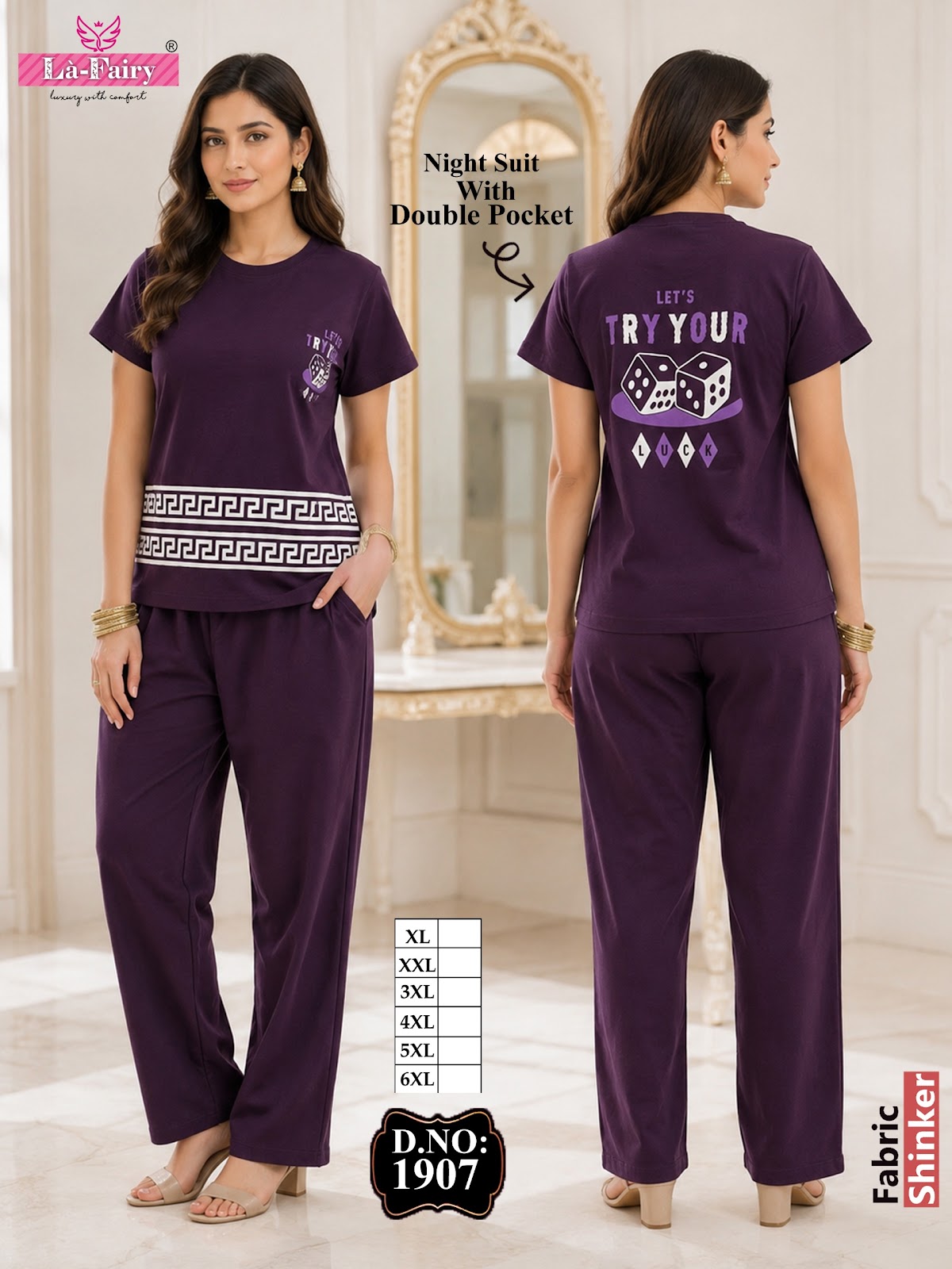 Design 1907 La Fairy Sinker Pyjama Night Suits Wholesaler