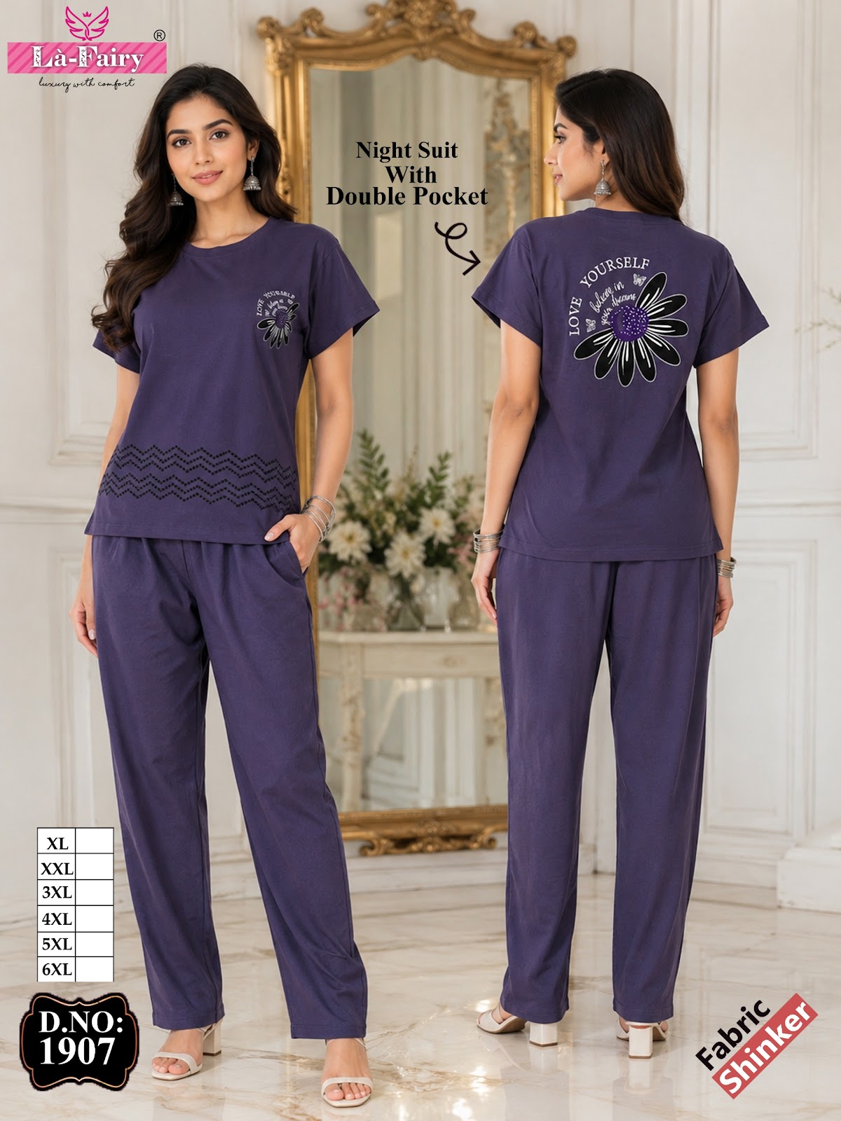 Design 1907 La Fairy Sinker Pyjama Night Suits Wholesaler