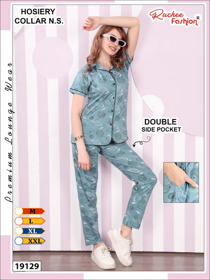 Design 19124 To 19129 Ruchee Fashion Hosiery Collar Night Suits Exporter India