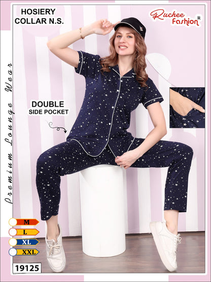 Design 19124 To 19129 Ruchee Fashion Hosiery Collar Night Suits Exporter India