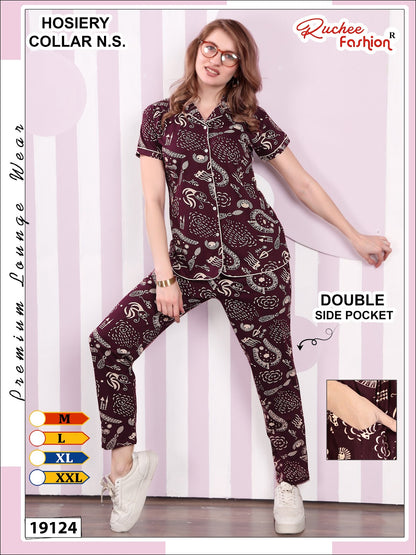Design 19124 To 19129 Ruchee Fashion Hosiery Collar Night Suits Exporter India