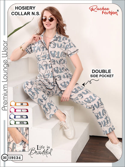 Design 19130 To 19135 Ruchee Fashion Hosiery Collar Night Suits Manufacturer India