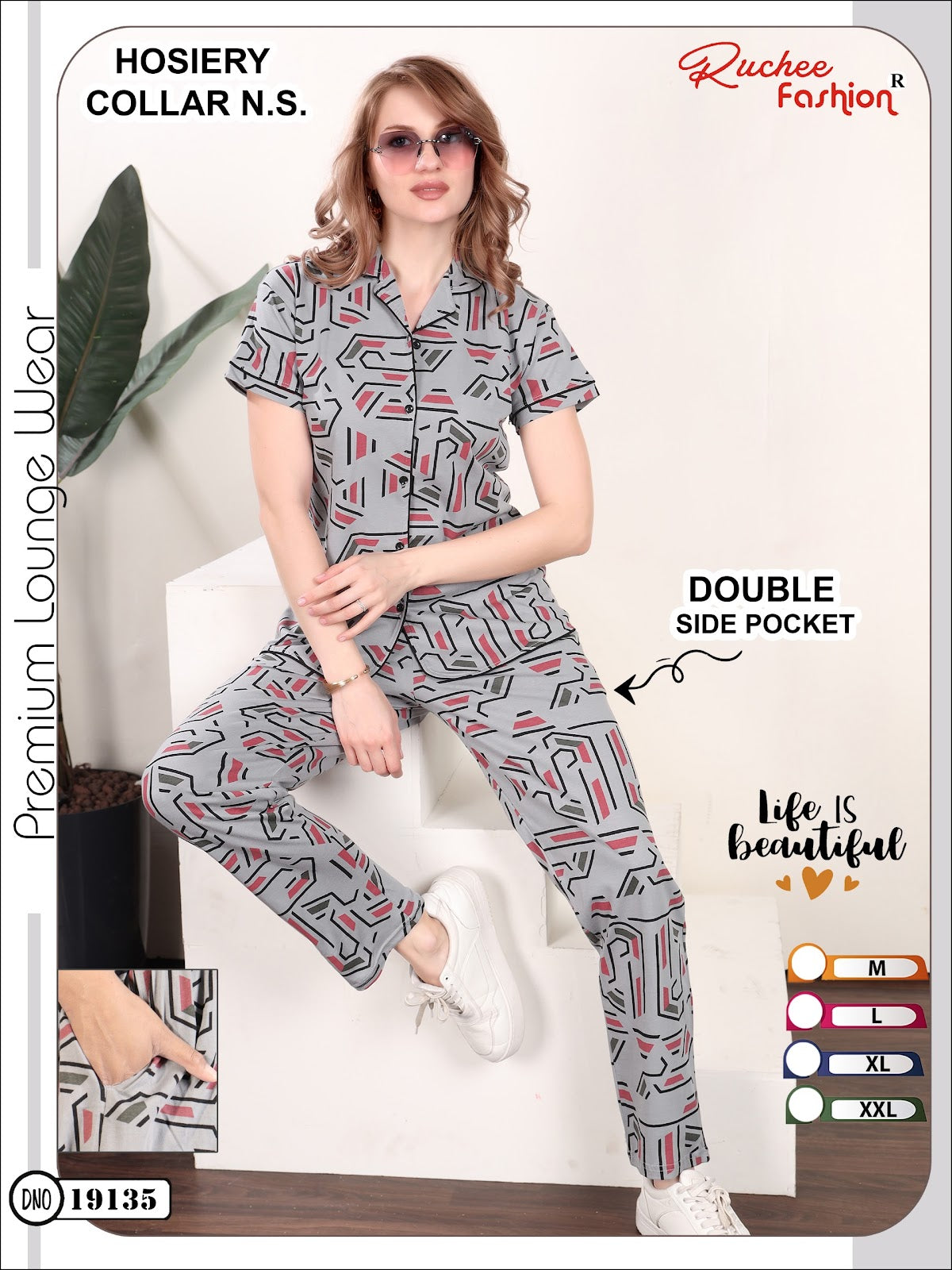 Design 19130 To 19135 Ruchee Fashion Hosiery Collar Night Suits Manufacturer India