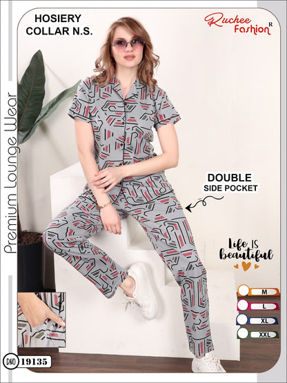 Design 19130 To 19135 Ruchee Fashion Hosiery Collar Night Suits Manufacturer India