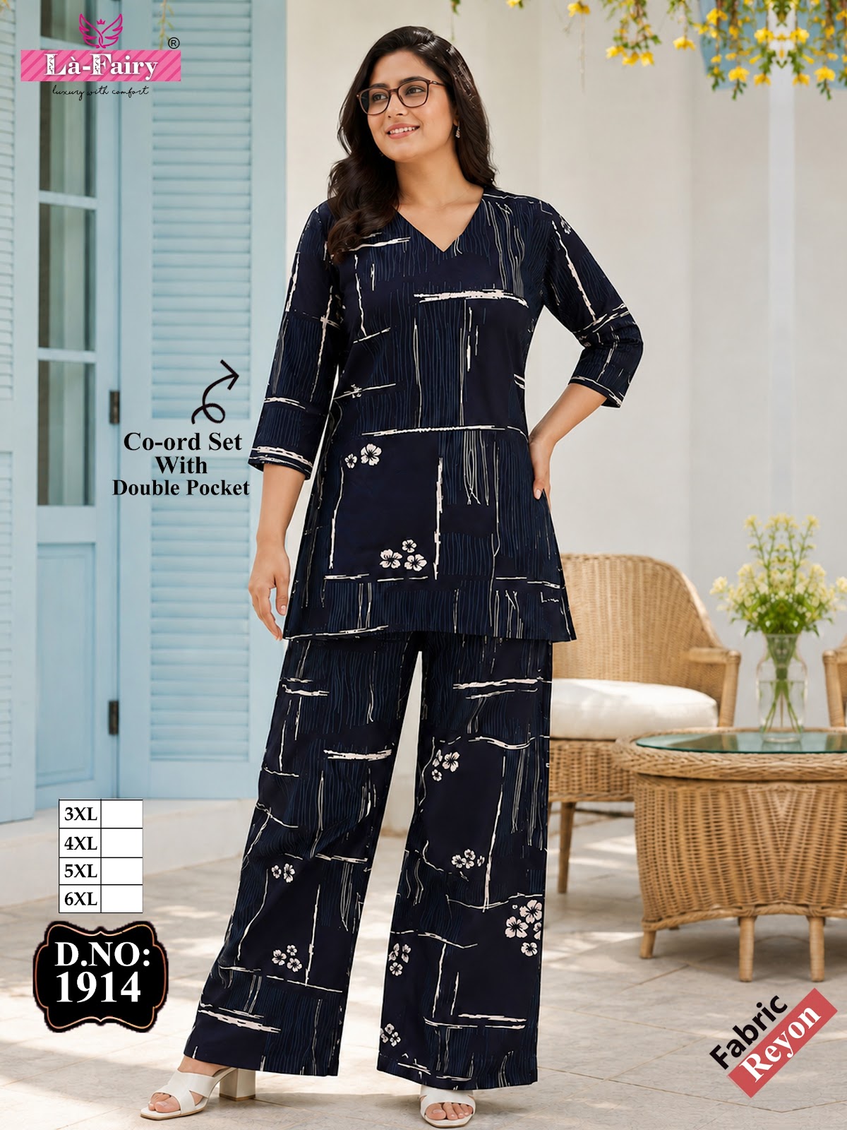 Design 1914 La Fairy Rayon 22Kg Co Ord Set Wholesale Rate