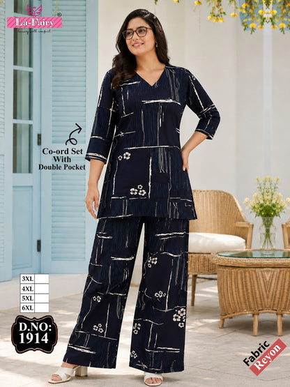 Design 1914 La Fairy Rayon 22Kg Co Ord Set Wholesale Rate