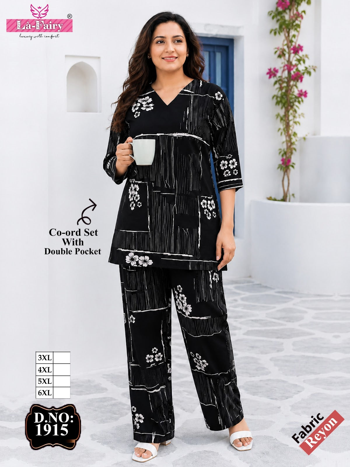 Design 1915 Plus Size La Fairy Rayon 22Kg Co Ord Set Exporter