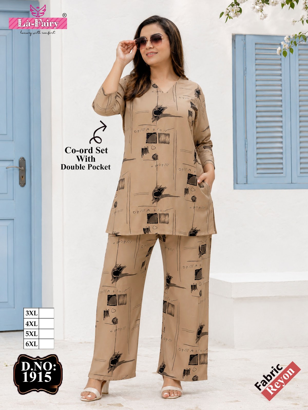 Design 1915 Plus Size La Fairy Rayon 22Kg Co Ord Set Exporter