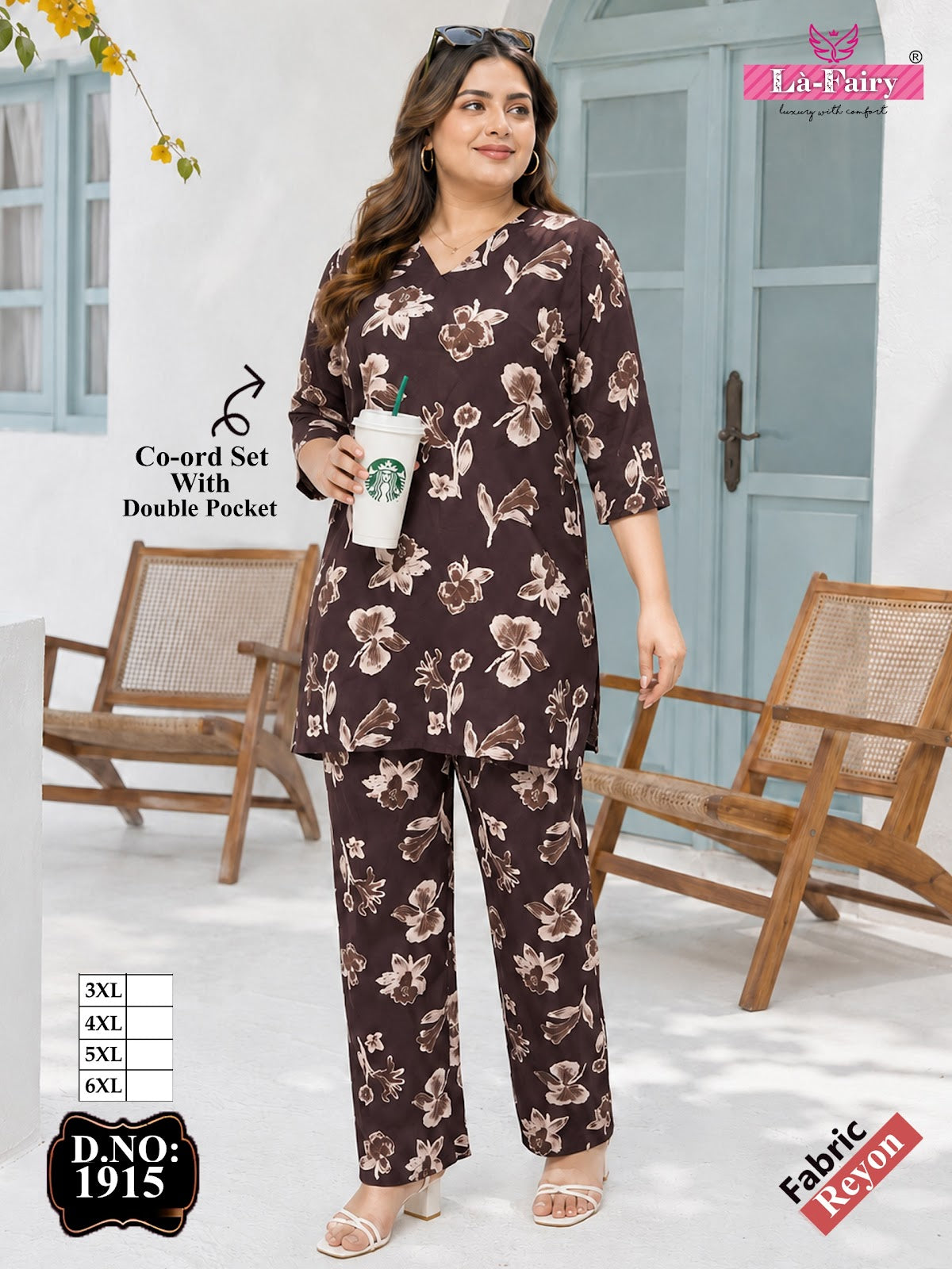 Design 1915 Plus Size La Fairy Rayon 22Kg Co Ord Set Exporter