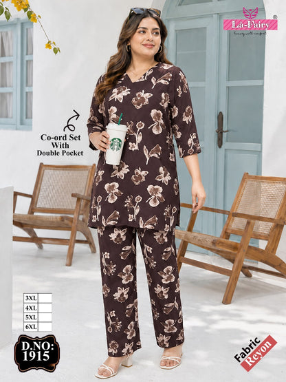 Design 1915 Plus Size La Fairy Rayon 22Kg Co Ord Set Exporter