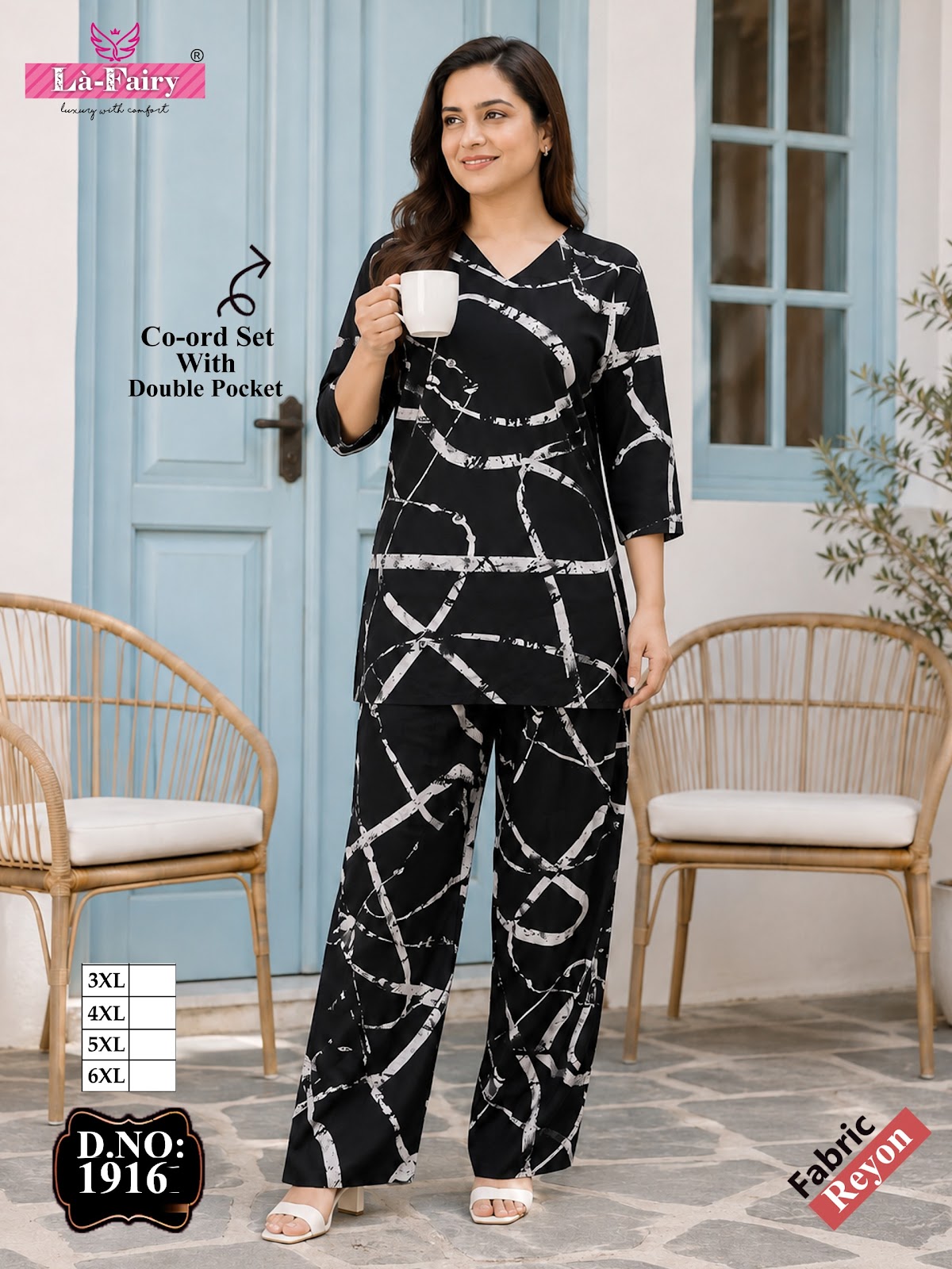 Design 1916 Plus Size La Fairy Rayon 22Kg Co Ord Set Wholesaler