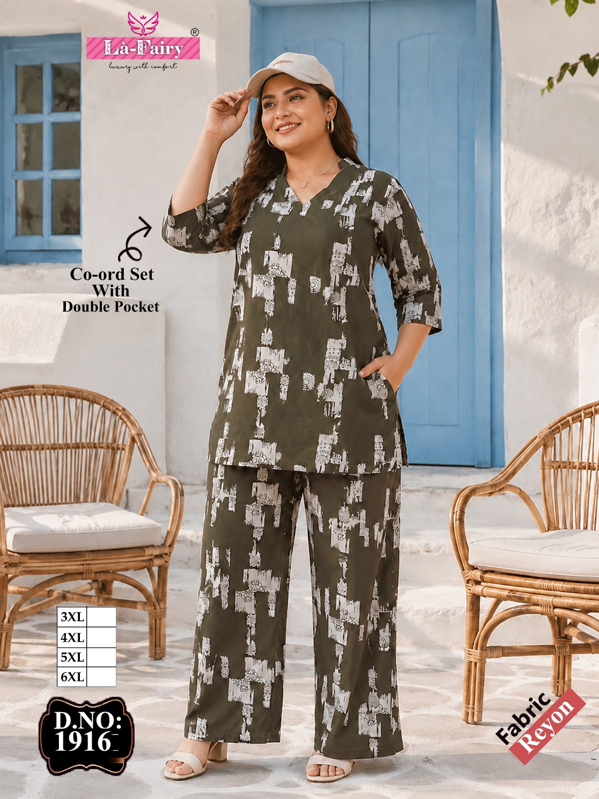 Design 1916 Plus Size La Fairy Rayon 22Kg Co Ord Set Wholesaler