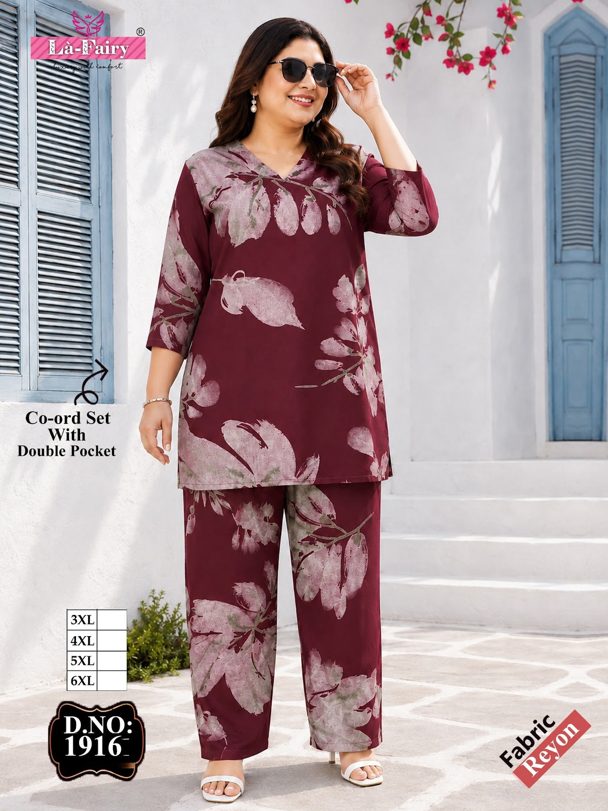 Design 1916 Plus Size La Fairy Rayon 22Kg Co Ord Set Wholesaler