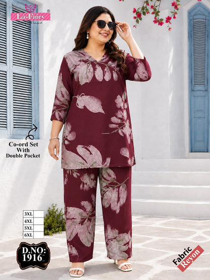 Design 1916 Plus Size La Fairy Rayon 22Kg Co Ord Set Wholesaler