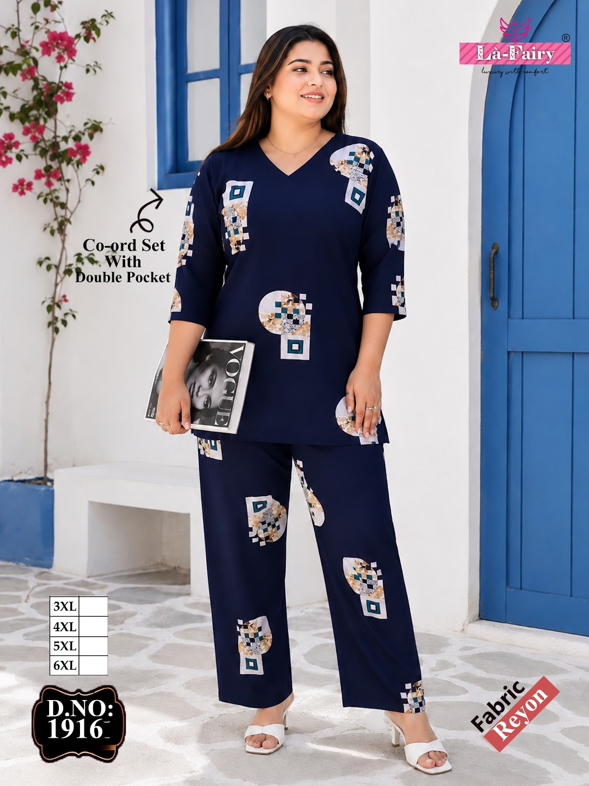 Design 1916 Plus Size La Fairy Rayon 22Kg Co Ord Set Wholesaler