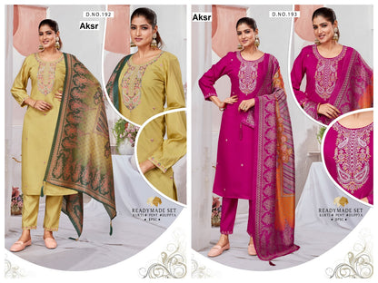 Design 192-193 Aksr Roman Silk Readymade Pant Style Suits Manufacturer Ahmedabad