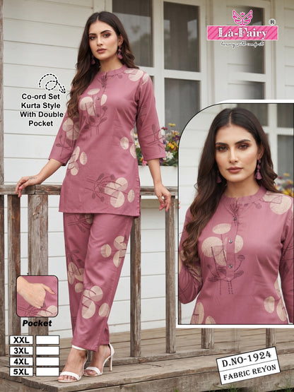 Design 1924 Kurta Style La Fairy Reyon Co Ord Set Exporter Ahmedabad