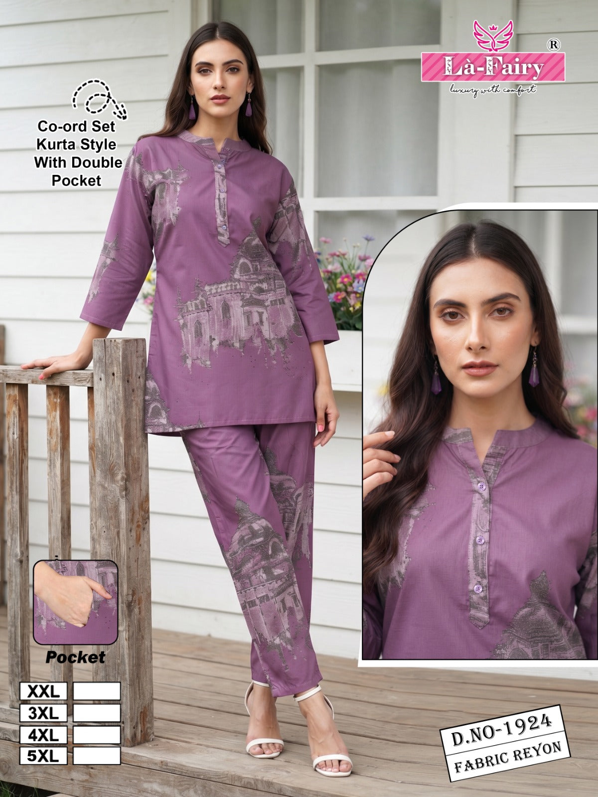 Design 1924 Kurta Style La Fairy Reyon Co Ord Set Exporter Ahmedabad