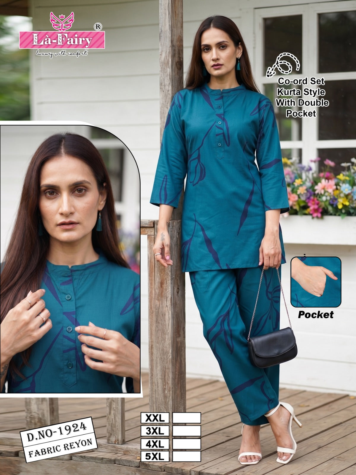 Design 1924 Kurta Style La Fairy Reyon Co Ord Set Exporter Ahmedabad