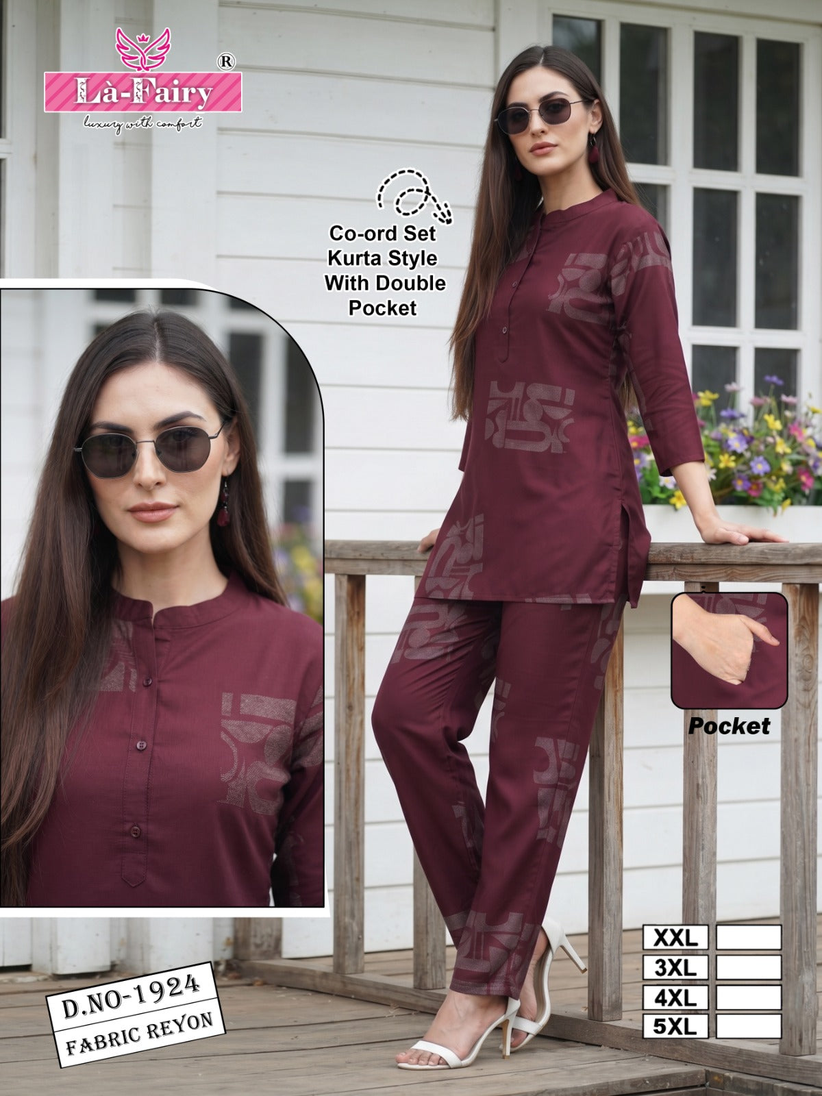 Design 1924 Kurta Style La Fairy Reyon Co Ord Set Exporter Ahmedabad