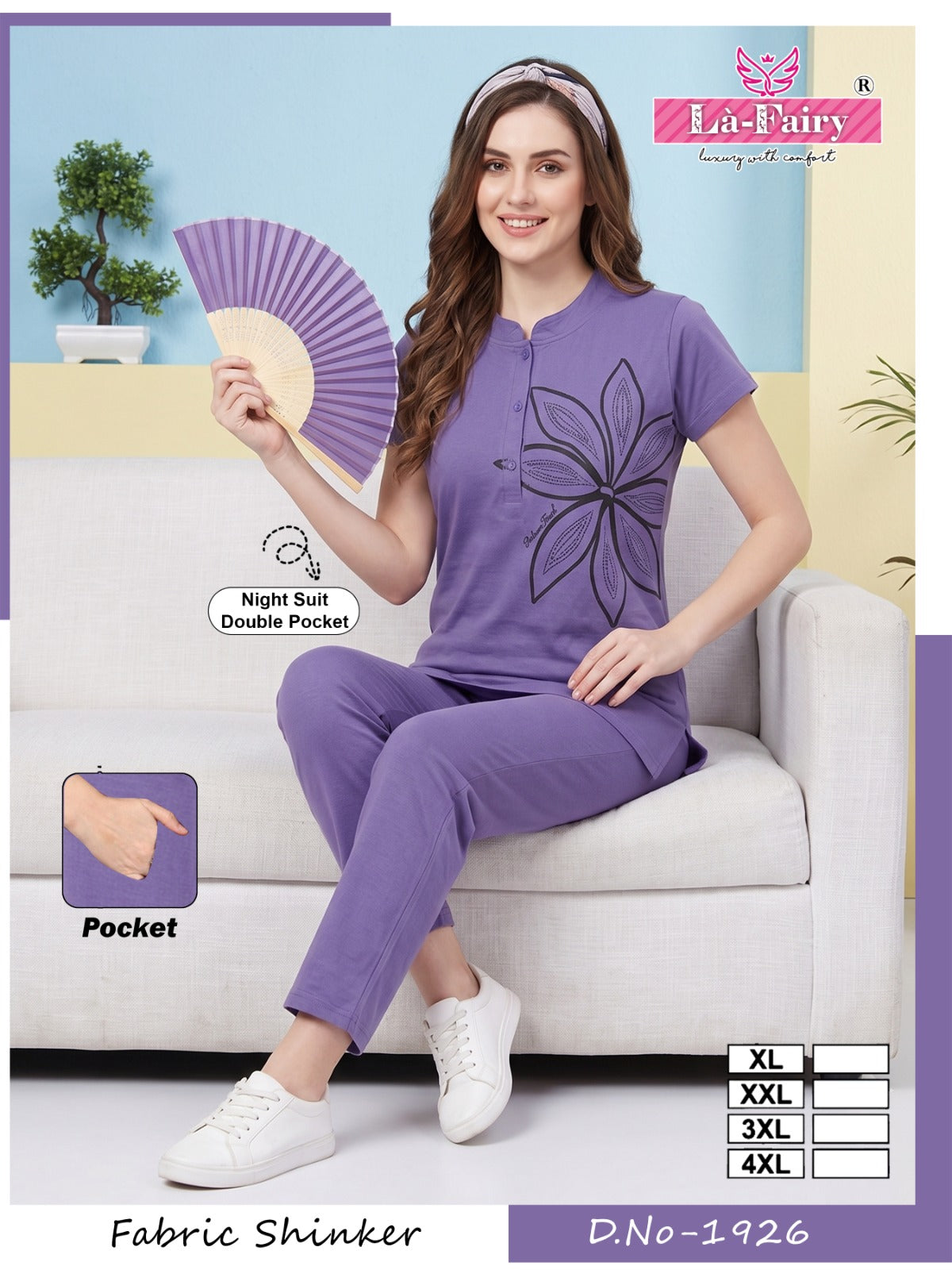 Design 1926 Double Pocket La Fairy Sinker Kurta Night Suits Supplier Gujarat