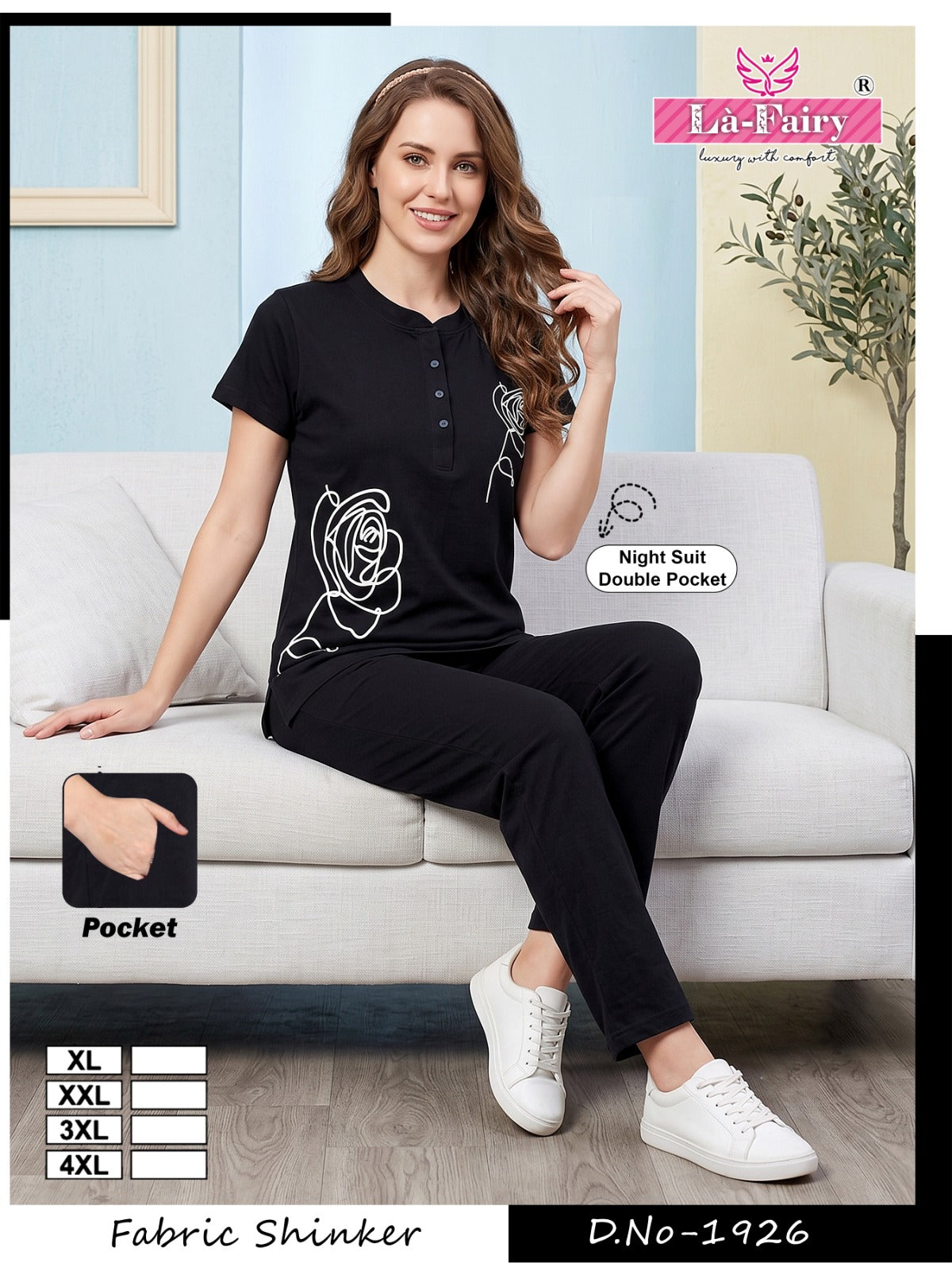 Design 1926 Double Pocket La Fairy Sinker Kurta Night Suits Supplier Gujarat