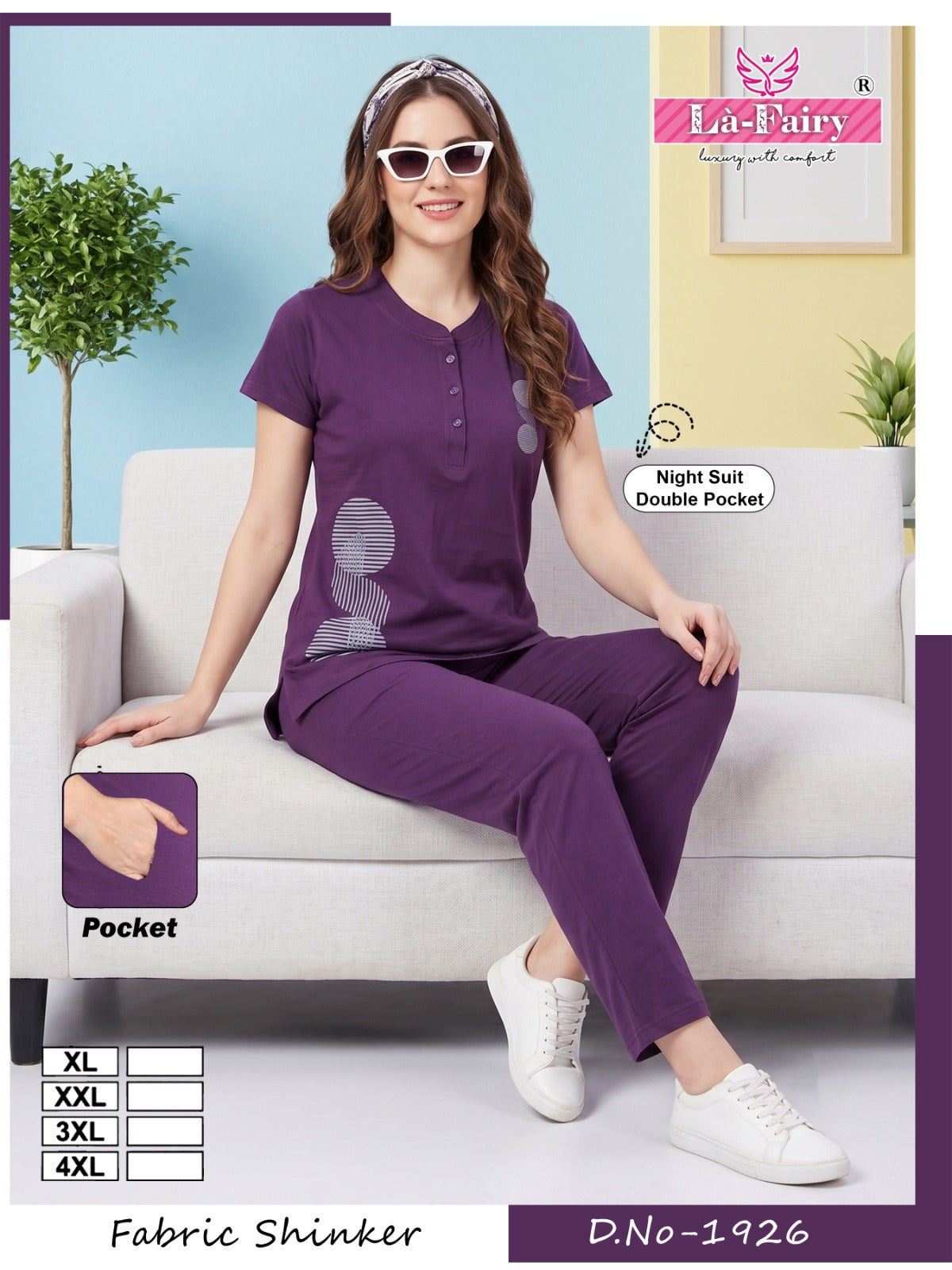 Design 1926 Double Pocket La Fairy Sinker Kurta Night Suits Supplier Gujarat