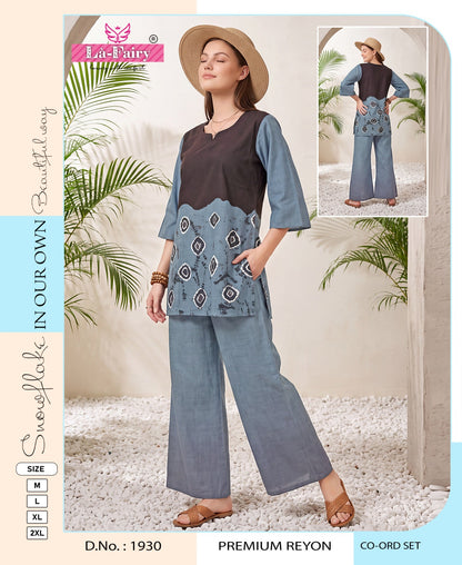Design 1930 Rainbow La Fairy Reyon Co Ord Set Wholesaler Ahmedabad