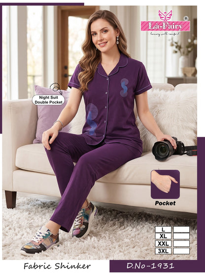 Design 1931 Biowash La Fairy Sinker Collar Night Suits Supplier Ahmedabad