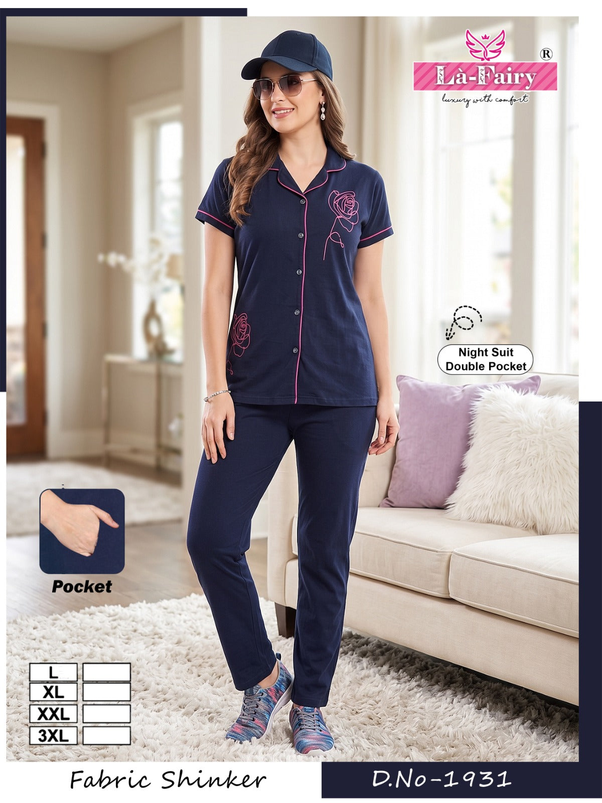 Design 1931 Biowash La Fairy Sinker Collar Night Suits Supplier Ahmedabad