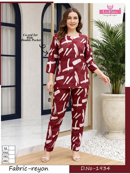 Design 1934 Plus Size La Fairy Reyon Co Ord Set Manufacturer Ahmedabad