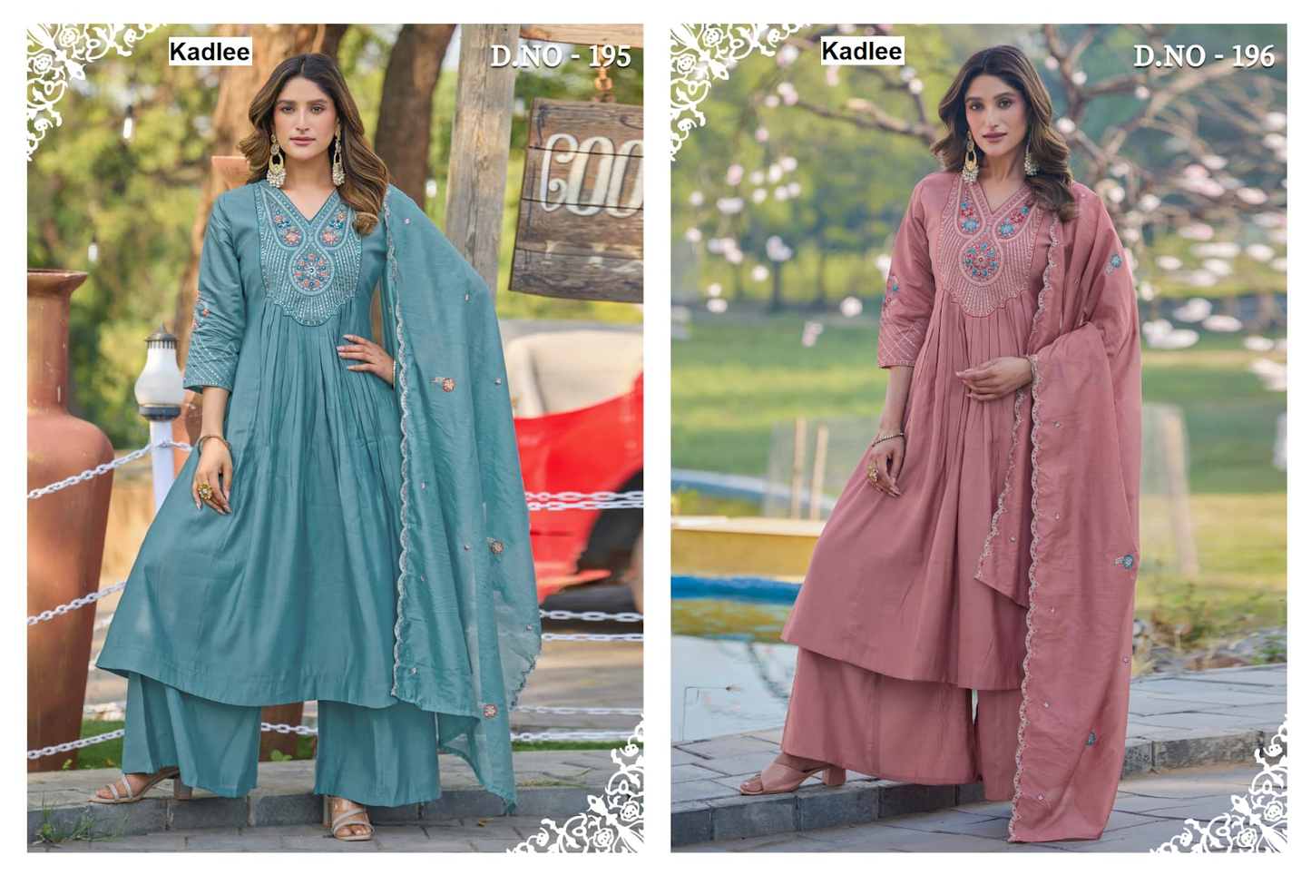 Design 195-196 Kadlee Chanderi Readymade Plazzo Style Suits Supplier Ahmedabad