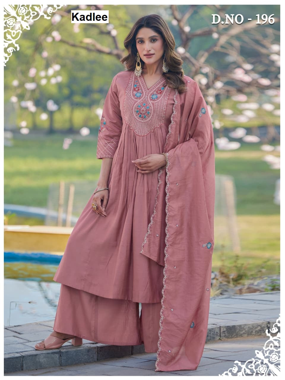 Design 195-196 Kadlee Chanderi Readymade Plazzo Style Suits Supplier Ahmedabad