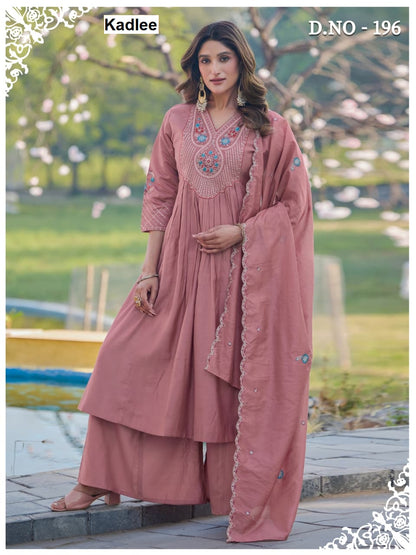 Design 195-196 Kadlee Chanderi Readymade Plazzo Style Suits Supplier Ahmedabad