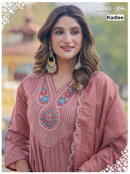 Design 195-196 Kadlee Chanderi Readymade Plazzo Style Suits Supplier Ahmedabad