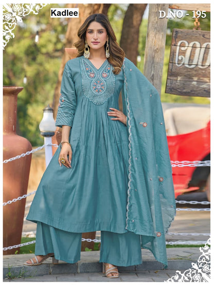 Design 195-196 Kadlee Chanderi Readymade Plazzo Style Suits Supplier Ahmedabad