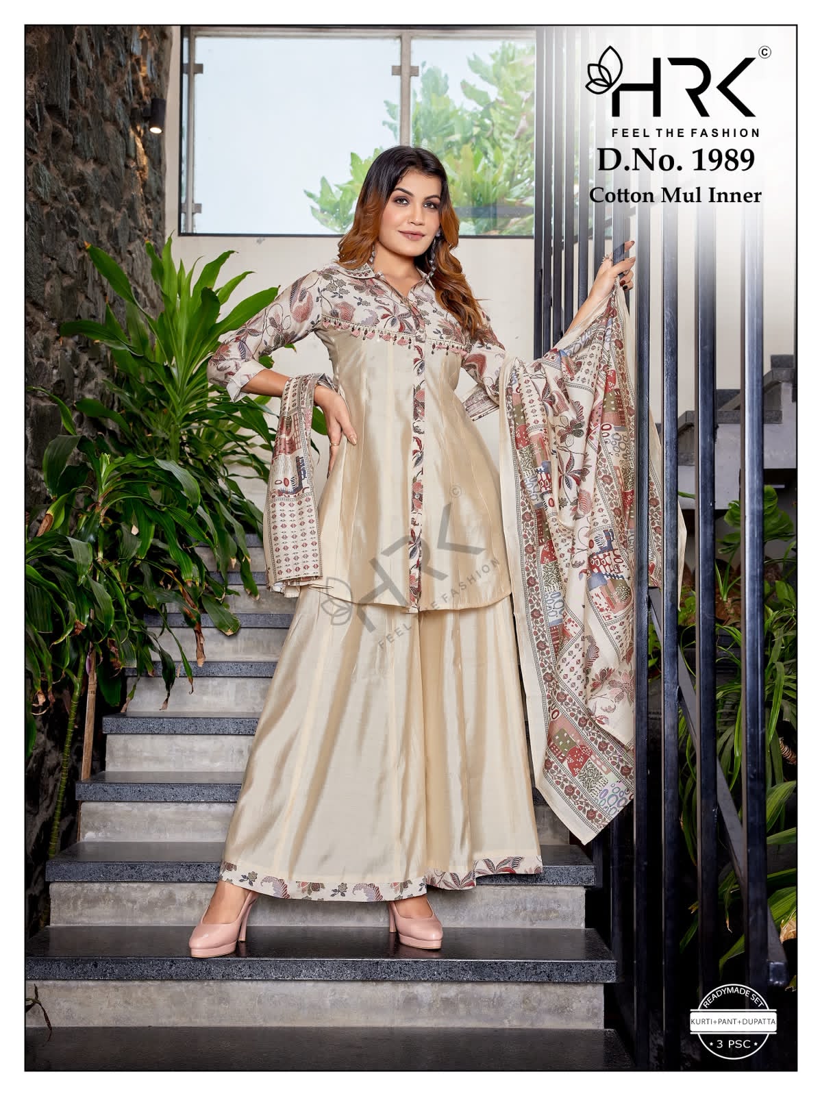 Design 1989 Foil Print Hrk Modal Readymade Plazzo Style Suits Manufacturer