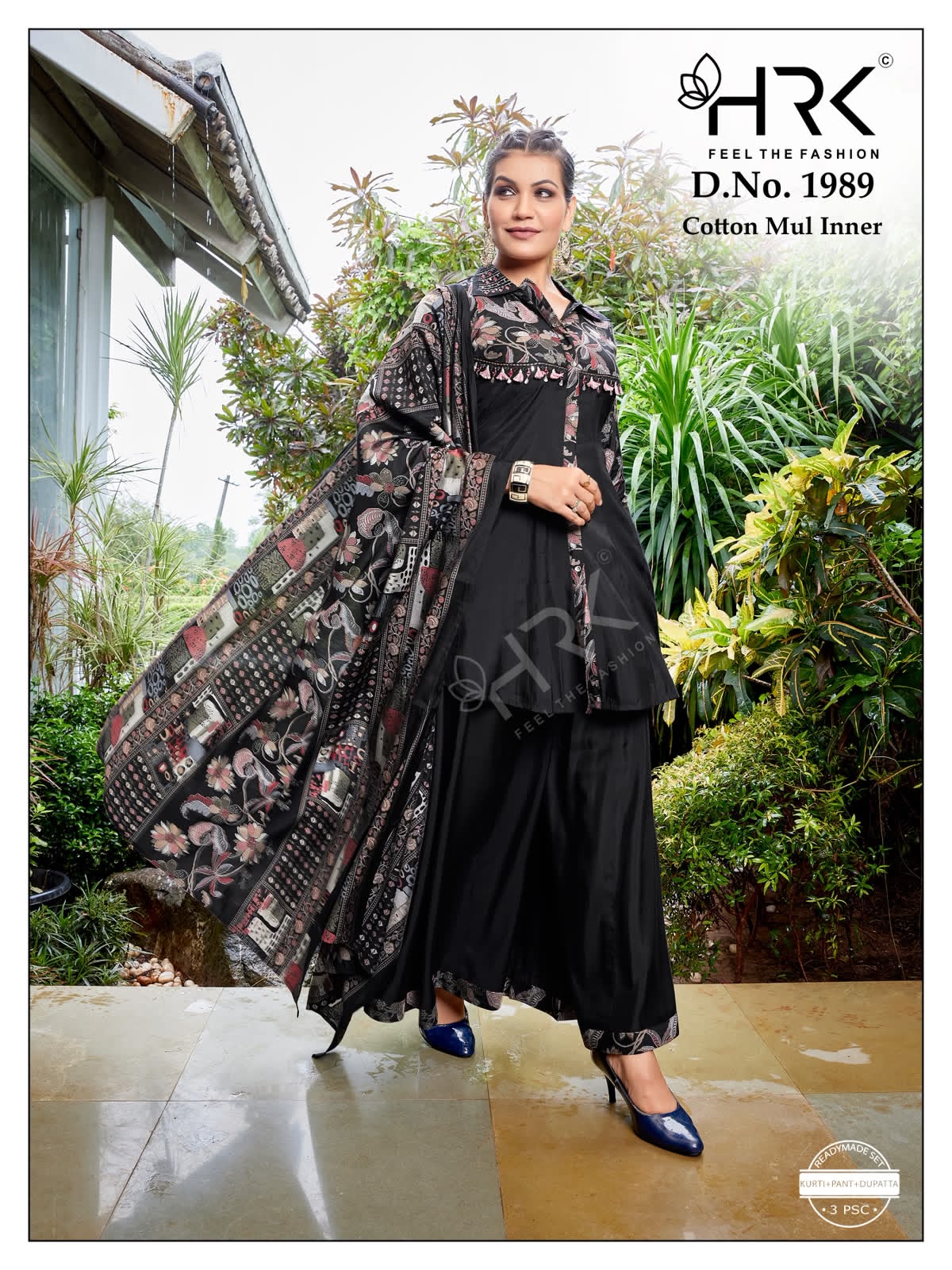 Design 1989 Foil Print Hrk Modal Readymade Plazzo Style Suits Manufacturer