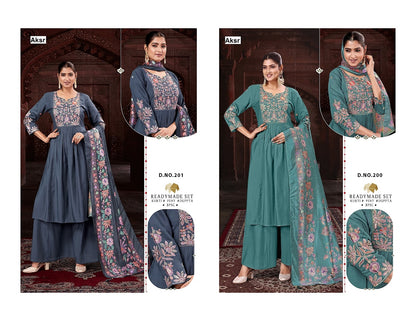 Design 200-201 Aksr Roman Silk Readymade Plazzo Style Suits Supplier India