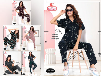 Design 20001-20006 Kasual Hosiery Collar Night Suits Wholesale Price