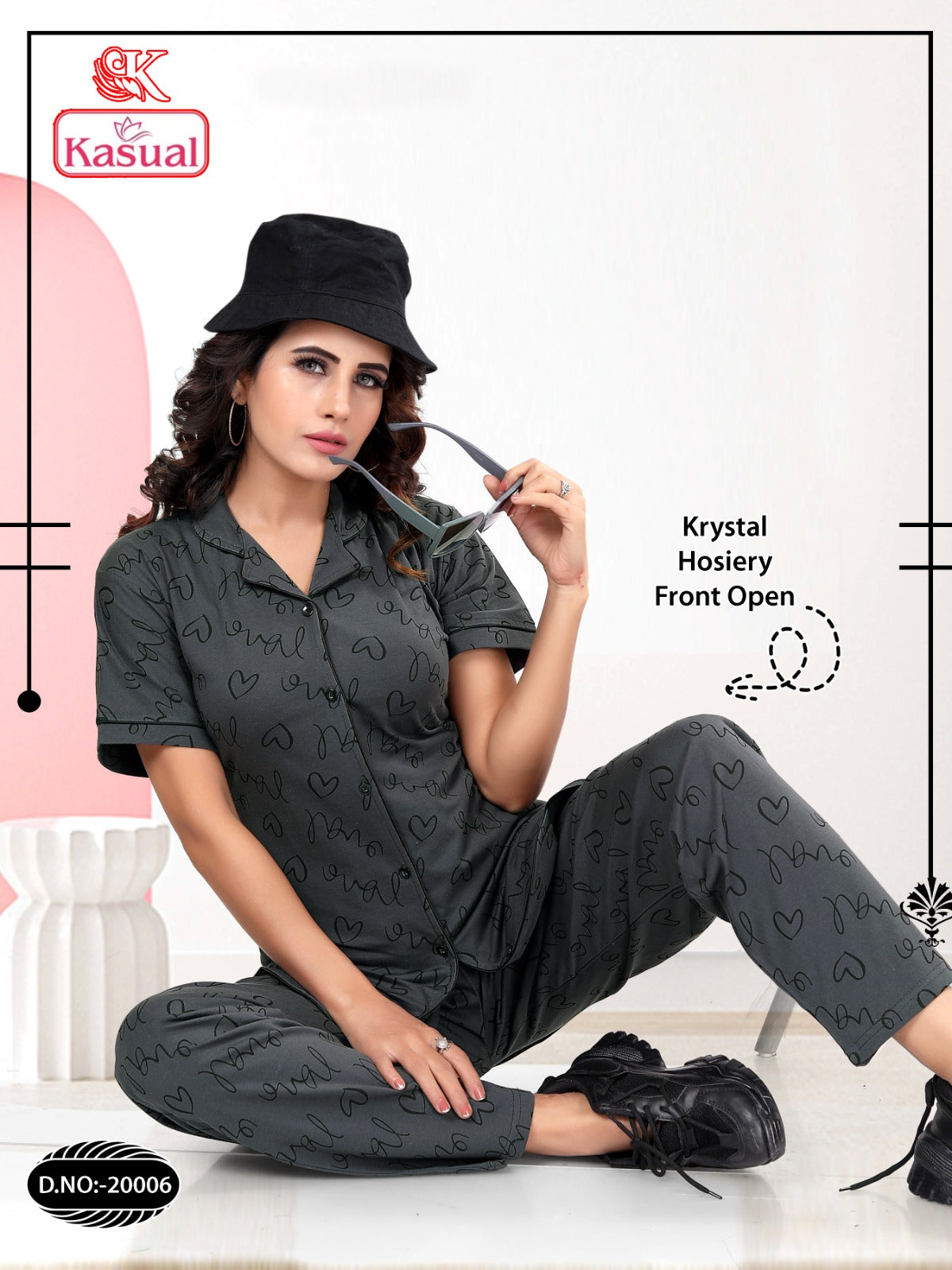 डिज़ाइन 20001-20006 कैज़ुअल होज़री कॉलर नाइट सूट थोक मूल्य