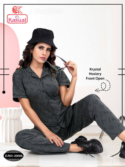 डिज़ाइन 20001-20006 कैज़ुअल होज़री कॉलर नाइट सूट थोक मूल्य