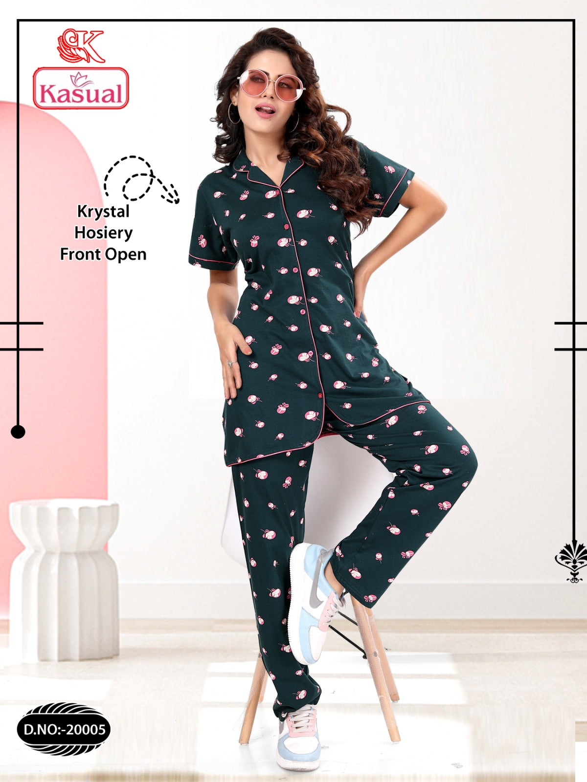 डिज़ाइन 20001-20006 कैज़ुअल होज़री कॉलर नाइट सूट थोक मूल्य